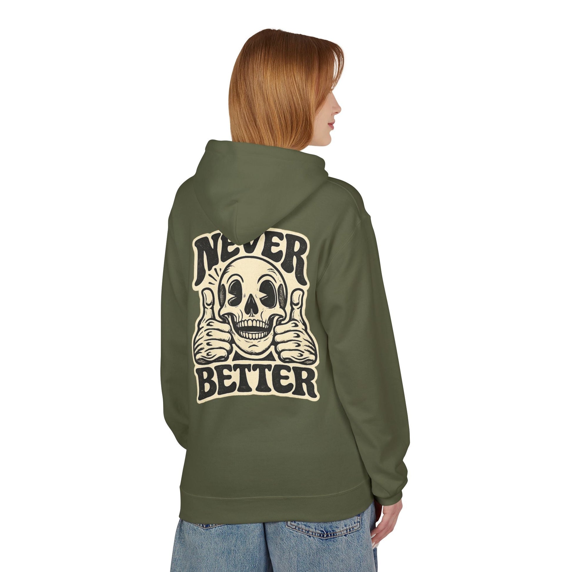 Skull "Never Better" Hoodie — Vintage Thumbs - Up Graphic - JennyCool