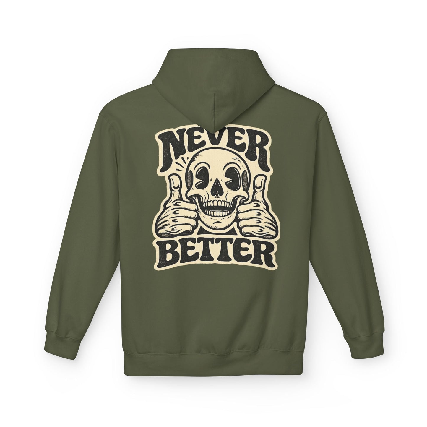 Skull "Never Better" Hoodie — Vintage Thumbs - Up Graphic - JennyCool