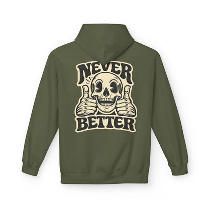 Skull "Never Better" Hoodie — Vintage Thumbs - Up Graphic - JennyCool