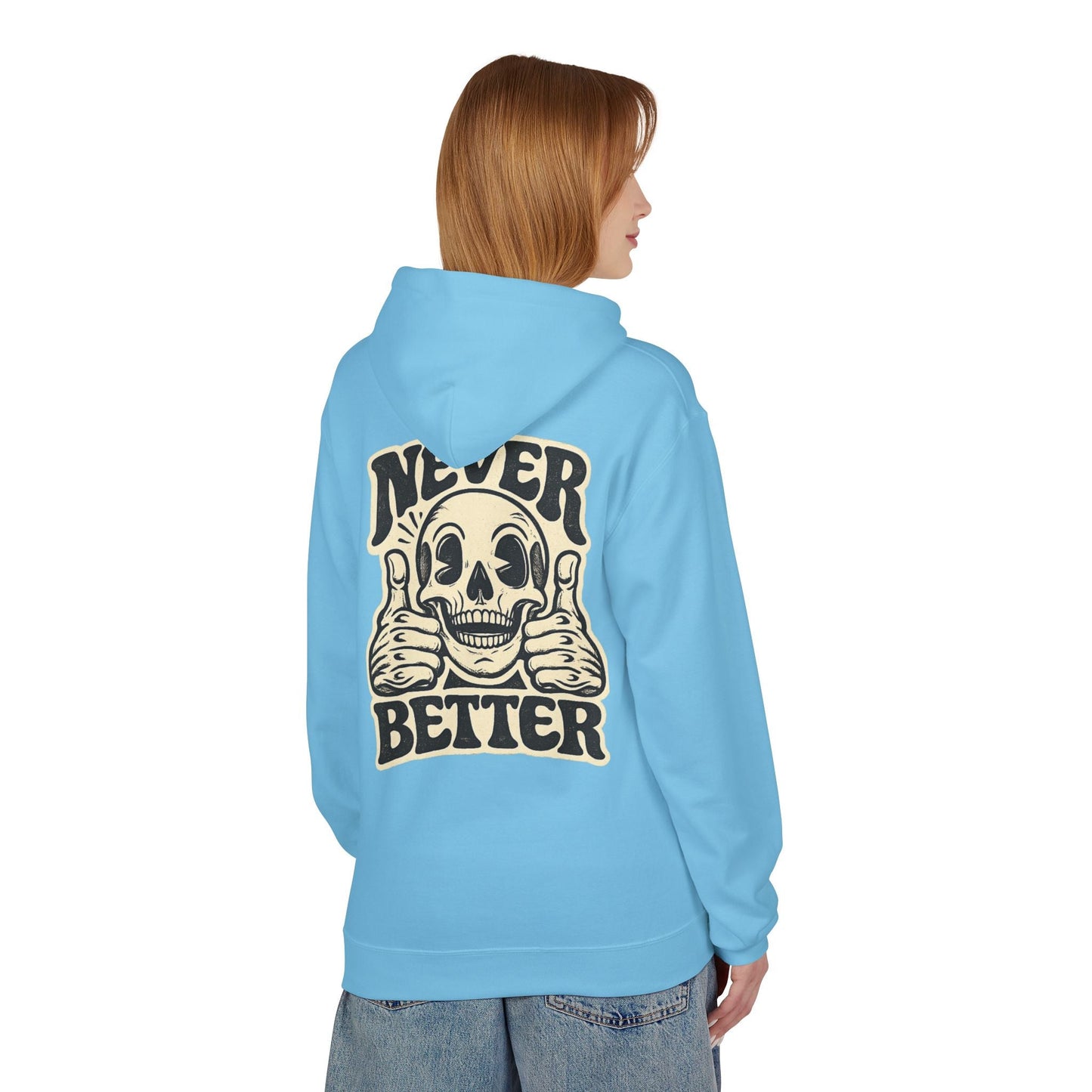 Skull "Never Better" Hoodie — Vintage Thumbs - Up Graphic - JennyCool