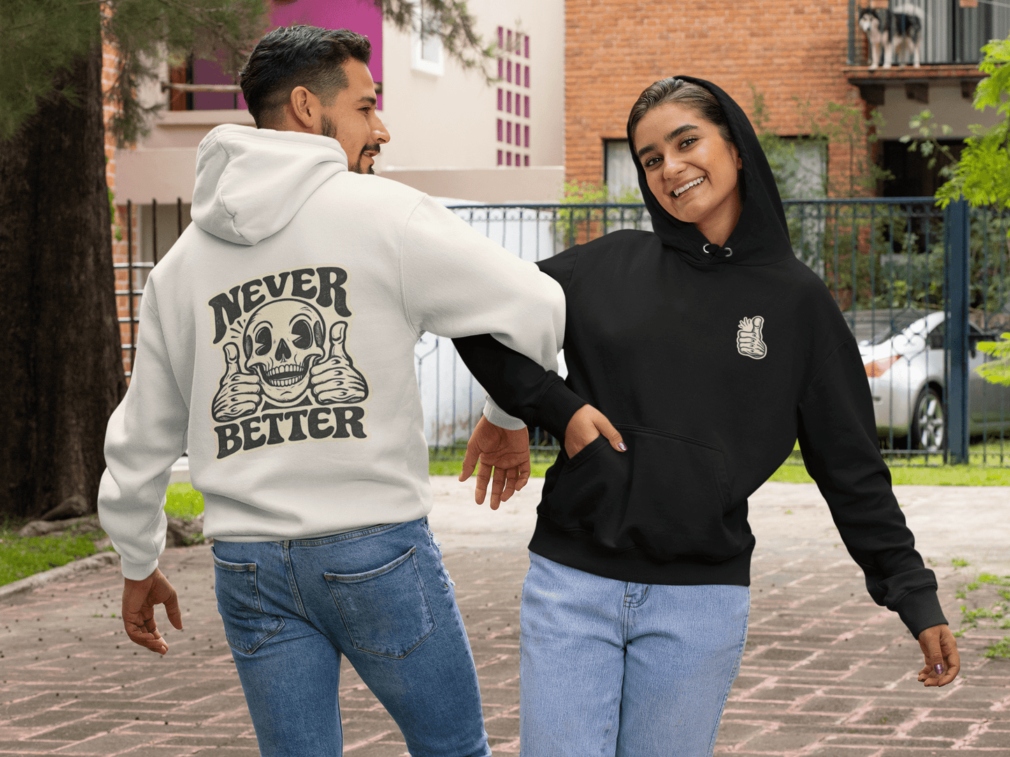 Skull "Never Better" Hoodie — Vintage Thumbs - Up Graphic - JennyCool
