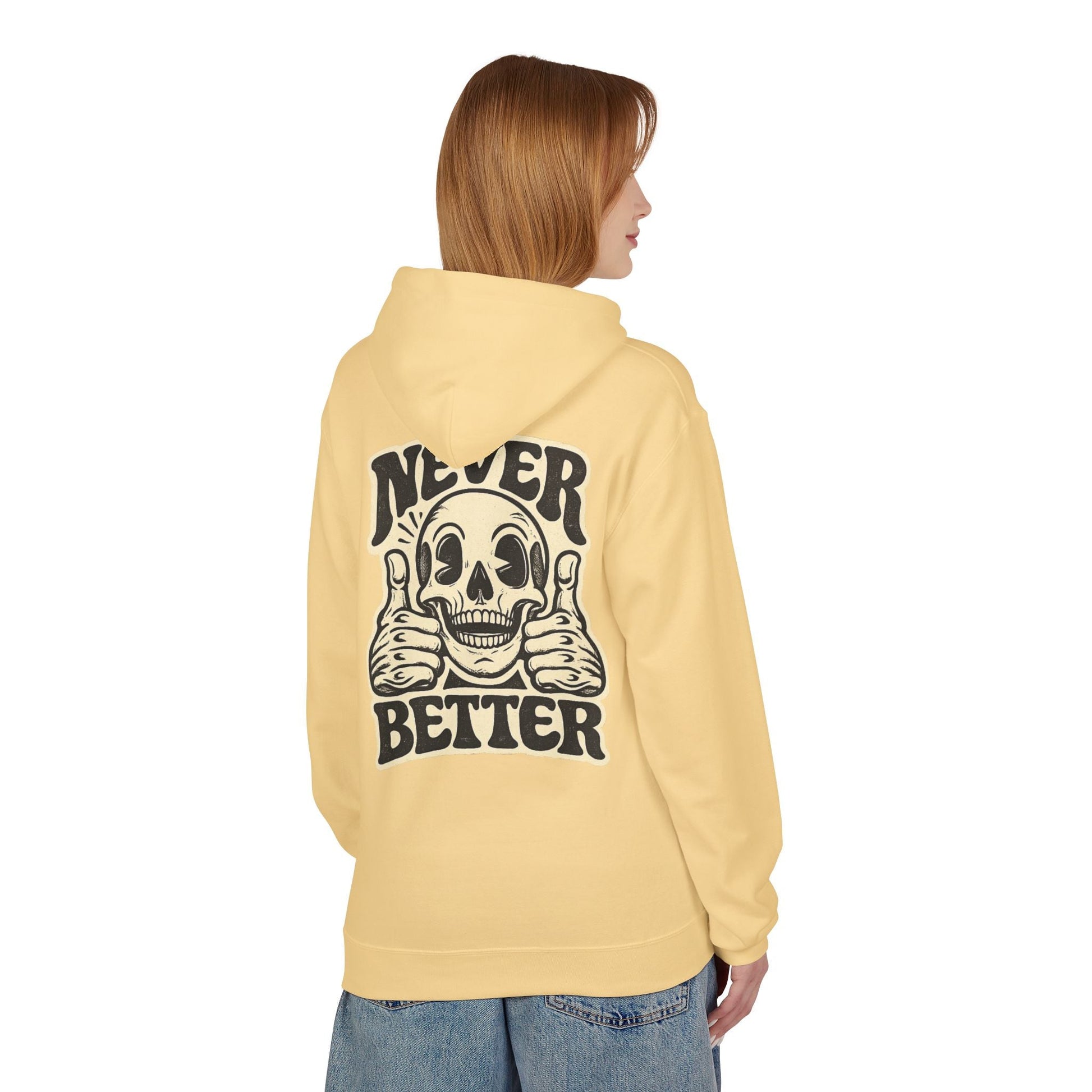 Skull "Never Better" Hoodie — Vintage Thumbs - Up Graphic - JennyCool