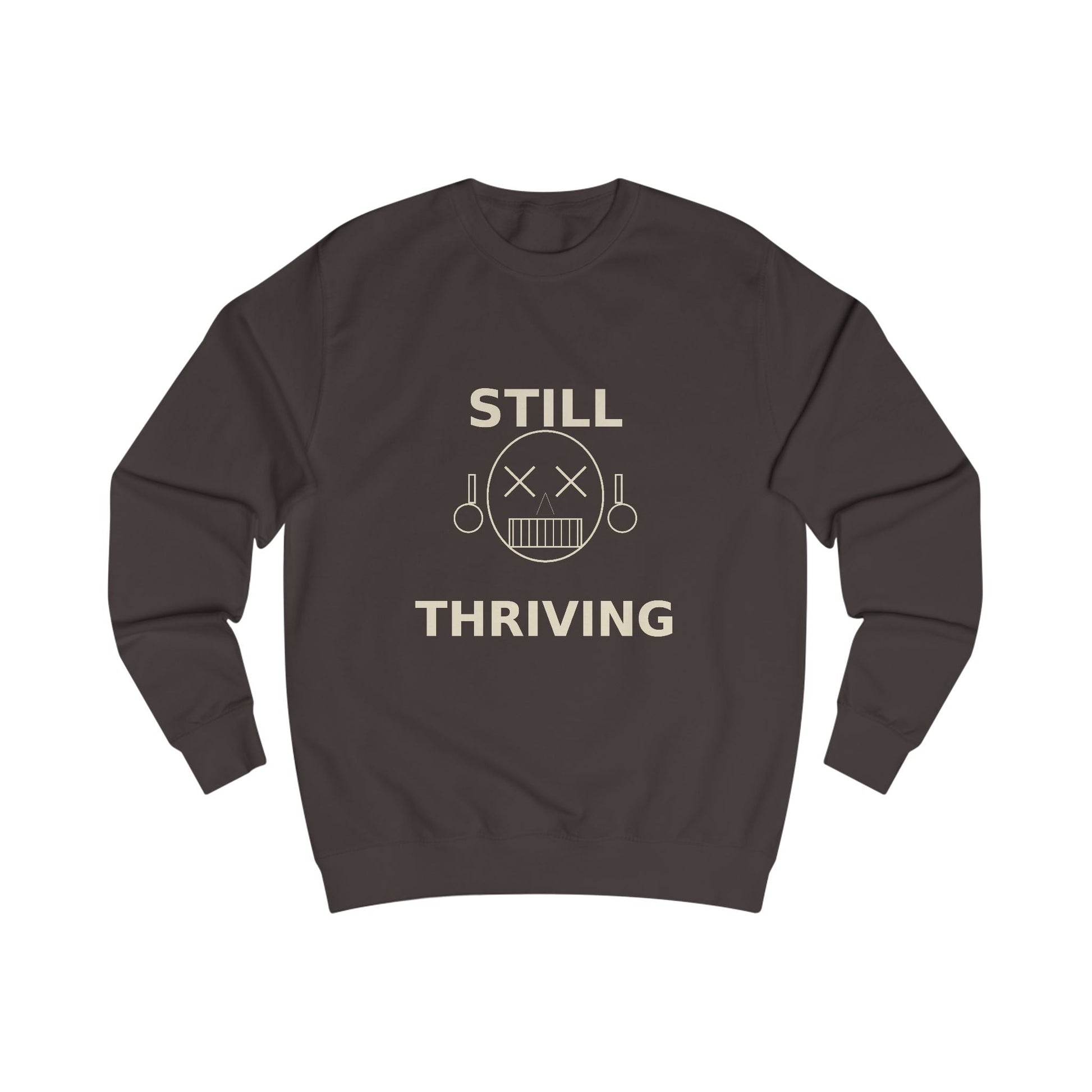 Still Thriving Crewneck Sweatshirt – Unisex Oversized Graphic Pullover, Dark Humor Skull Sweater, Minimal Streetwear Cre - JennyCool