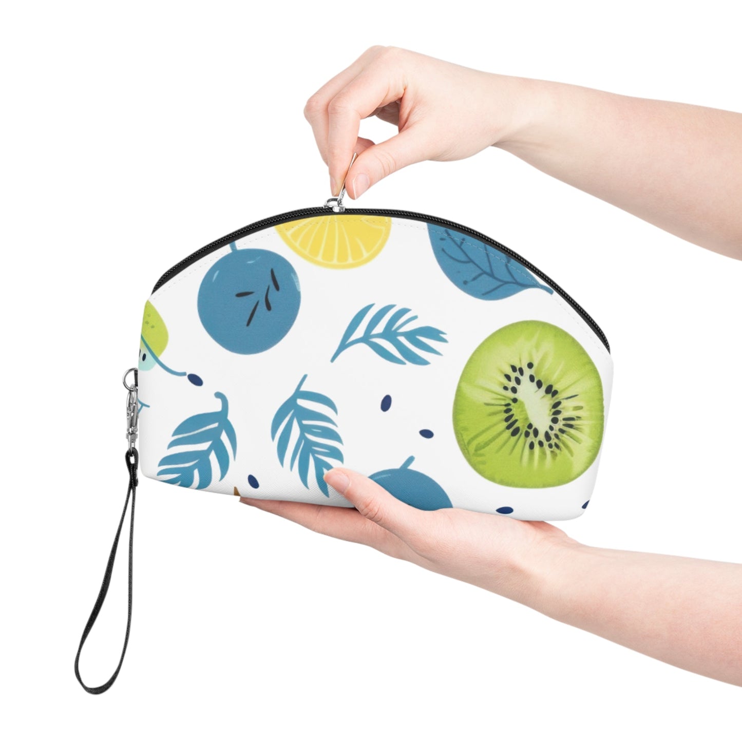 Tropical Fruit Makeup Bag – Kiwi Lemon Pear Cosmetic Pouch with Wrist Strap | Travel Beauty Organizer | Mother’s Day Gift - JennyCool
