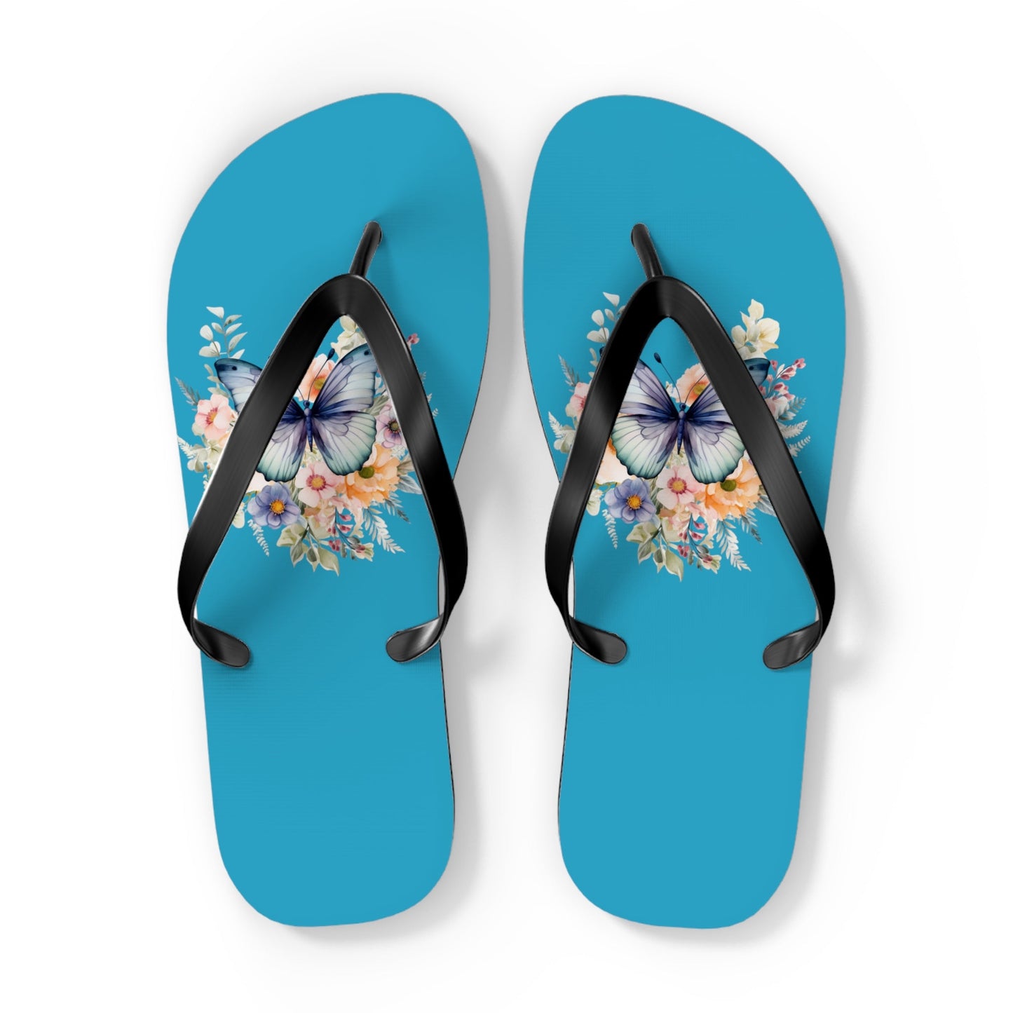 Turquoise Flip Flops with Butterfly Design - JennyCool