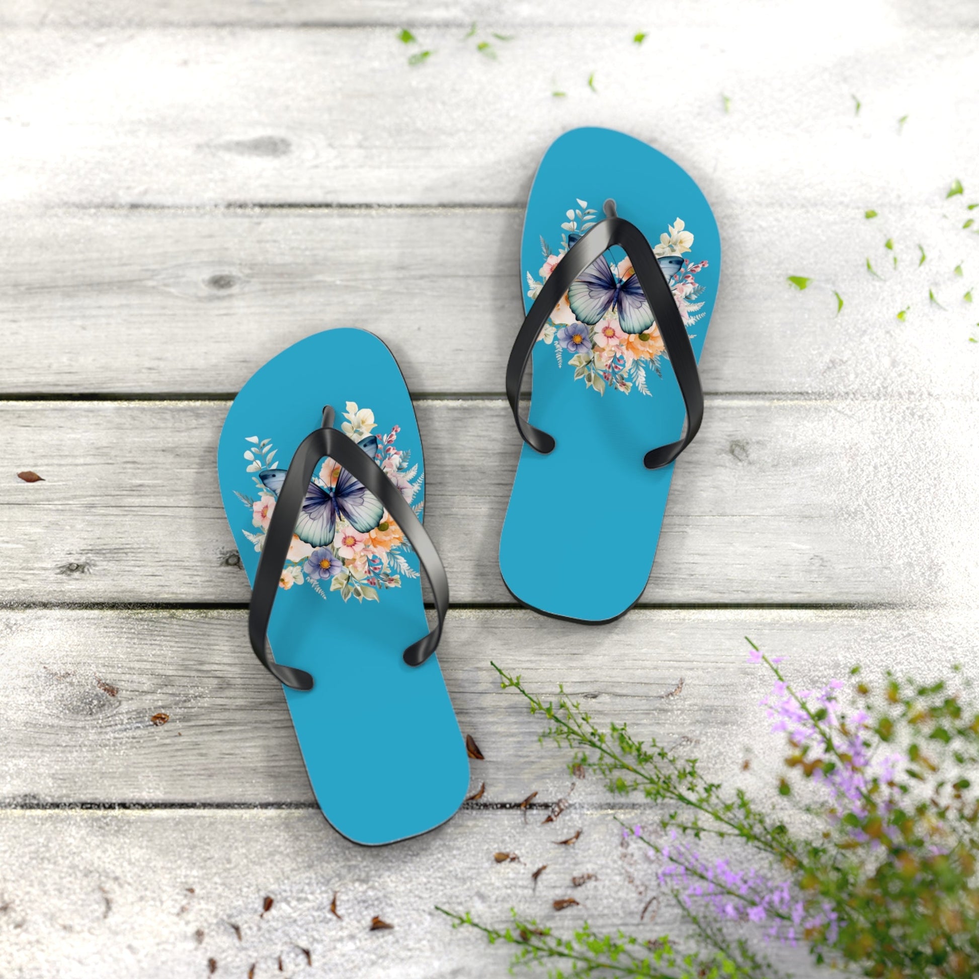 Turquoise Flip Flops with Butterfly Design - JennyCool