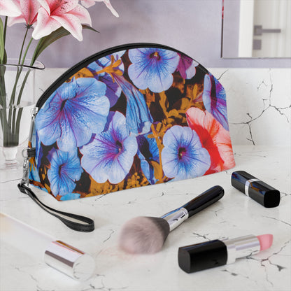 Vibrant Floral Makeup Bag – Colorful Petunia Cosmetic Pouch, Faux Leather Travel Makeup Organizer - JennyCool