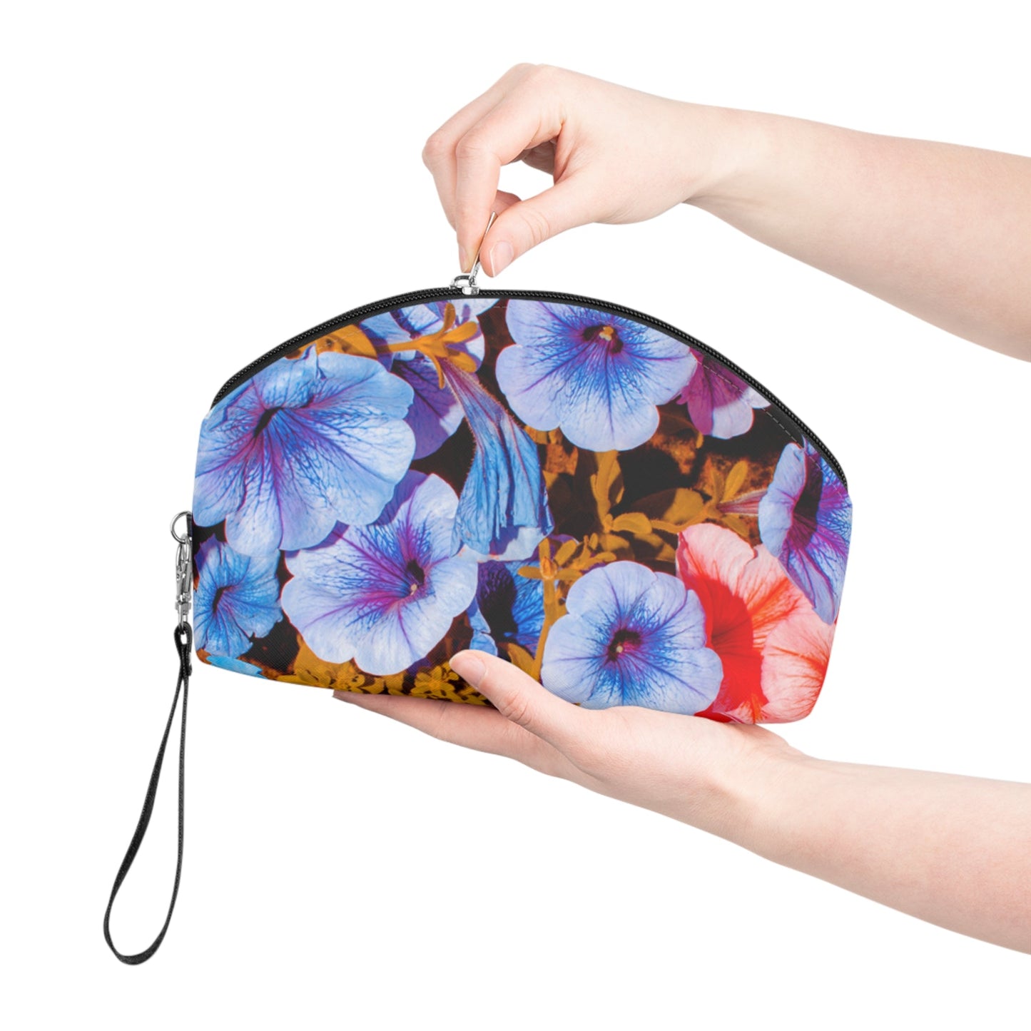 Vibrant Floral Makeup Bag – Colorful Petunia Cosmetic Pouch, Faux Leather Travel Makeup Organizer - JennyCool