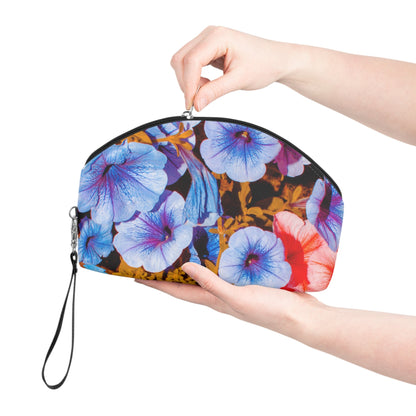 Vibrant Floral Makeup Bag – Colorful Petunia Cosmetic Pouch, Faux Leather Travel Makeup Organizer - JennyCool