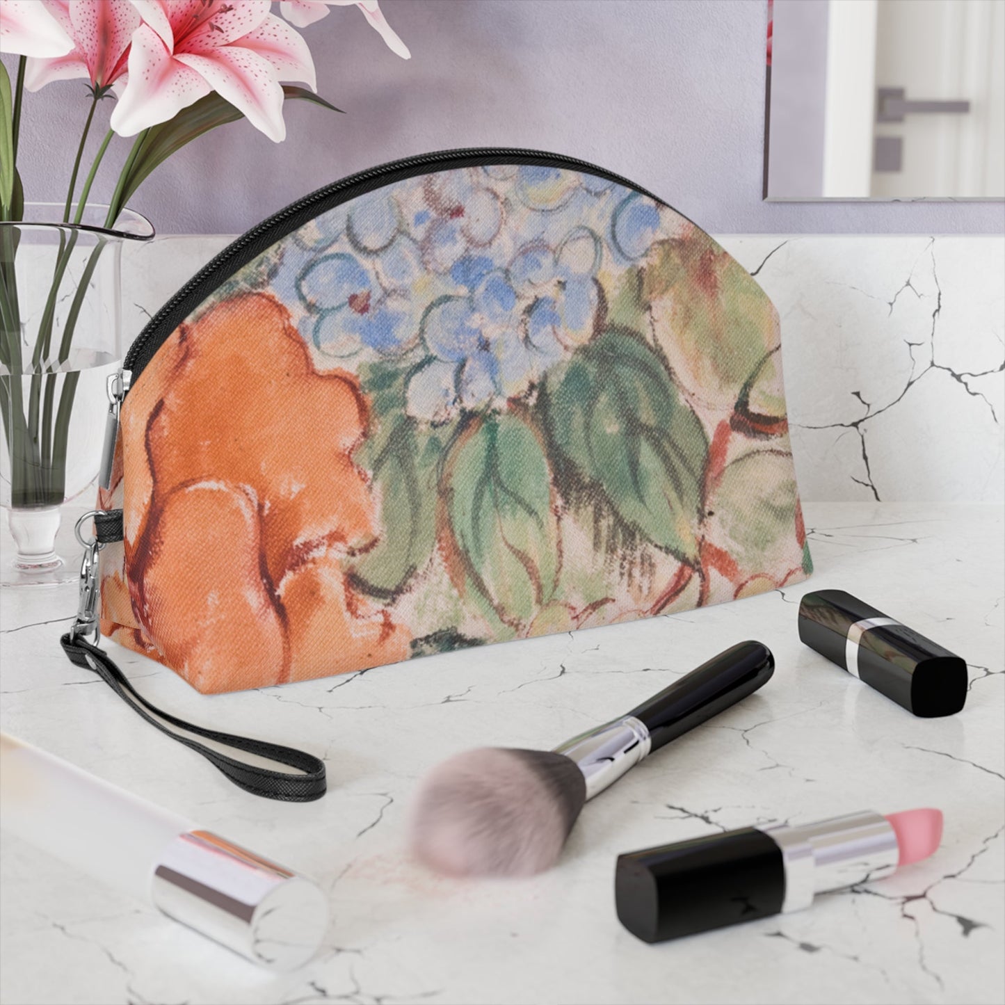 Vintage Floral Makeup Bag – Botanical Flower Cosmetic Pouch, Faux Leather Travel Makeup Organizer - JennyCool