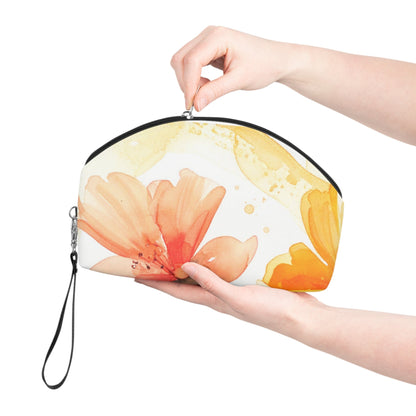 Watercolor Floral Makeup Bag – Orange Flower Cosmetic Pouch, Faux Leather Travel Makeup Organizer - JennyCool