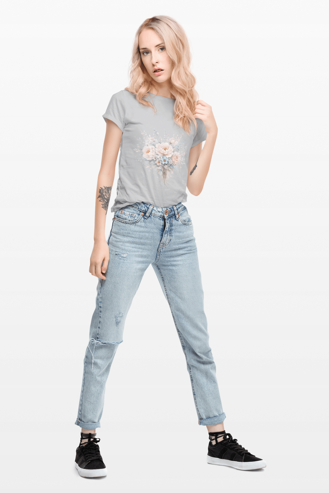 Watercolor Peony & Lavender Lightweight Cotton T-Shirt – Soft Breathable Crew Neck Tee - JennyCool
