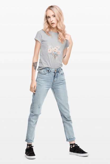 Watercolor Peony & Lavender Lightweight Cotton T-Shirt – Soft Breathable Crew Neck Tee - JennyCool