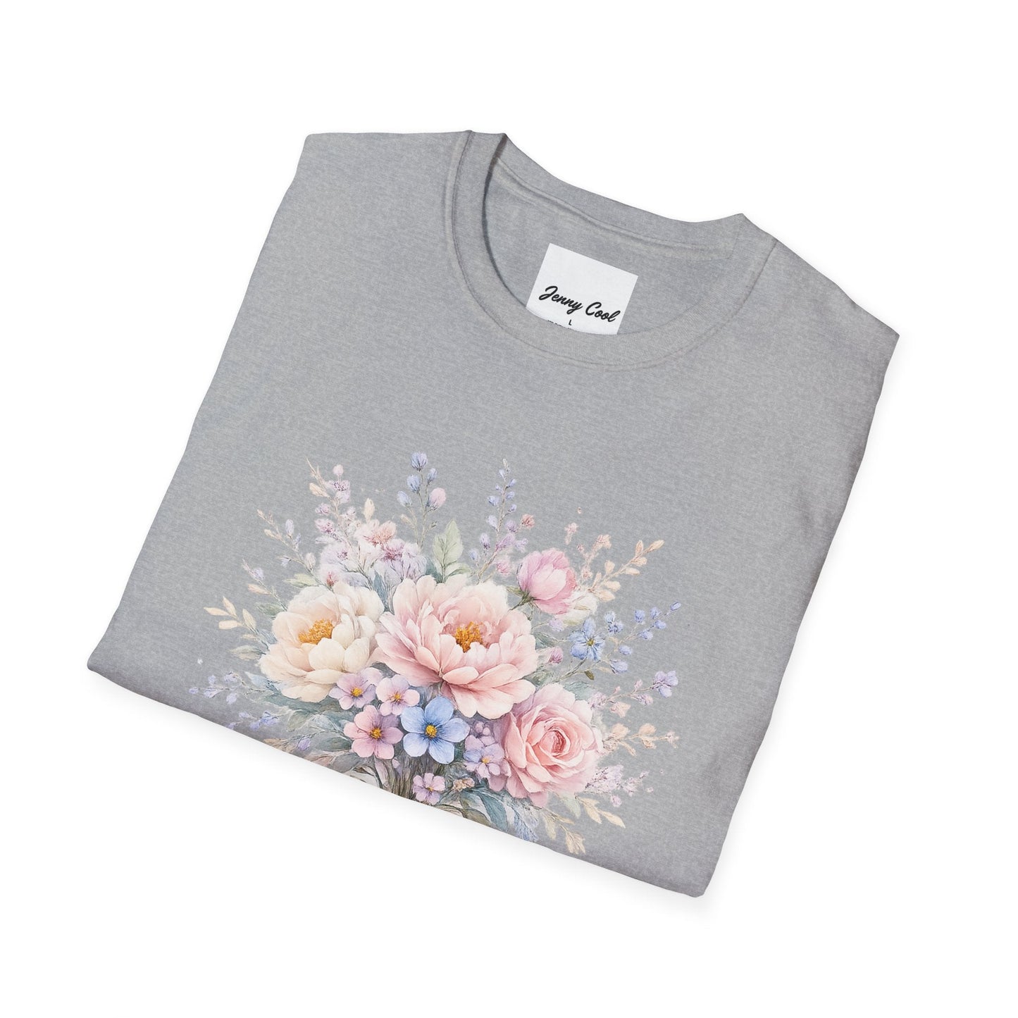 Watercolor Peony & Lavender Lightweight Cotton T-Shirt – Soft Breathable Crew Neck Tee - JennyCool