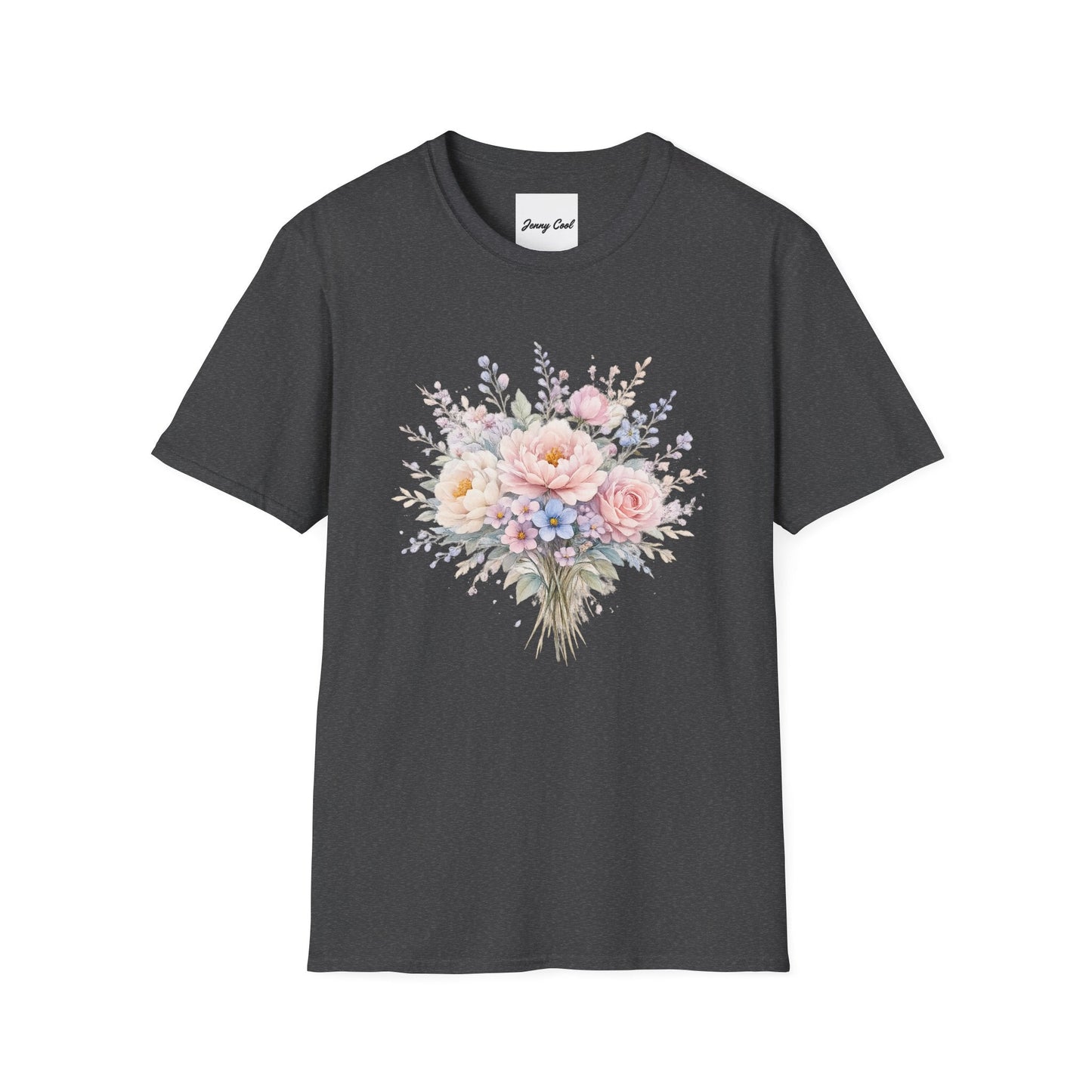 Watercolor Peony & Lavender Lightweight Cotton T-Shirt – Soft Breathable Crew Neck Tee - JennyCool