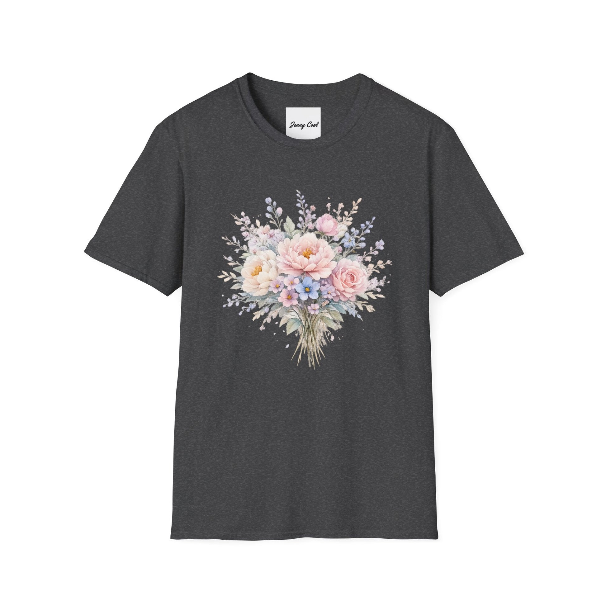Watercolor Peony & Lavender Lightweight Cotton T-Shirt – Soft Breathable Crew Neck Tee - JennyCool