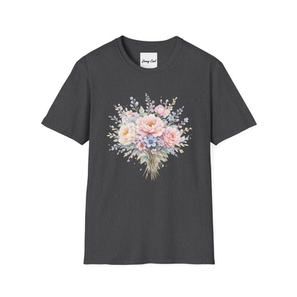 Watercolor Peony & Lavender Lightweight Cotton T-Shirt – Soft Breathable Crew Neck Tee - JennyCool