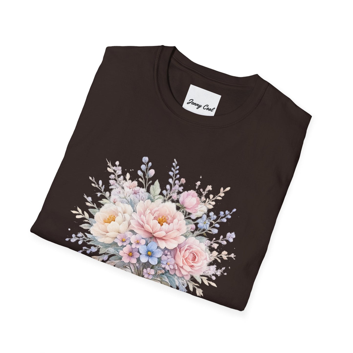 Watercolor Peony & Lavender Lightweight Cotton T-Shirt – Soft Breathable Crew Neck Tee - JennyCool