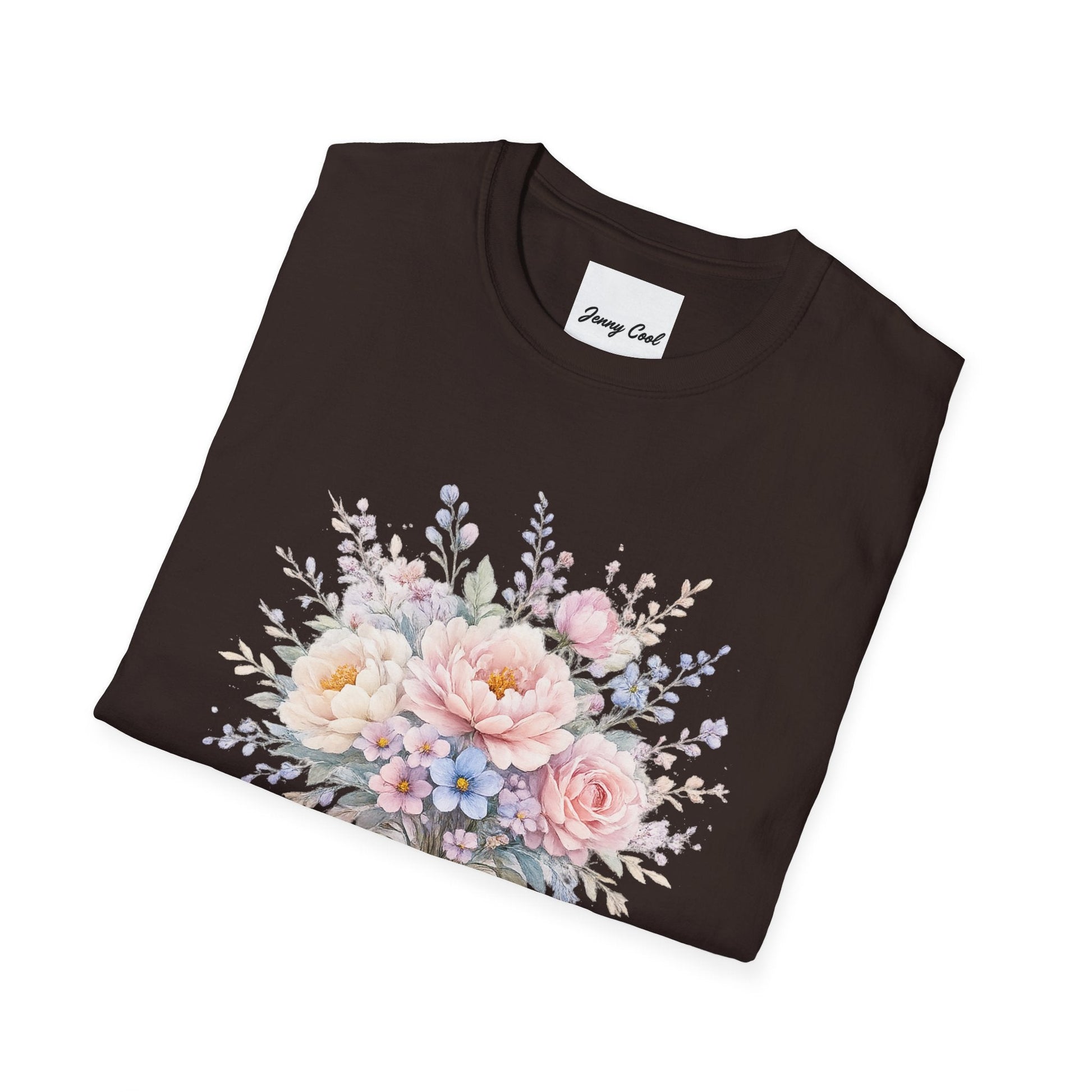 Watercolor Peony & Lavender Lightweight Cotton T-Shirt – Soft Breathable Crew Neck Tee - JennyCool