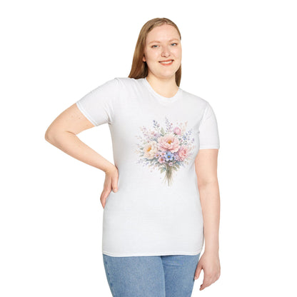 Watercolor Peony & Lavender Lightweight Cotton T-Shirt – Soft Breathable Crew Neck Tee - JennyCool