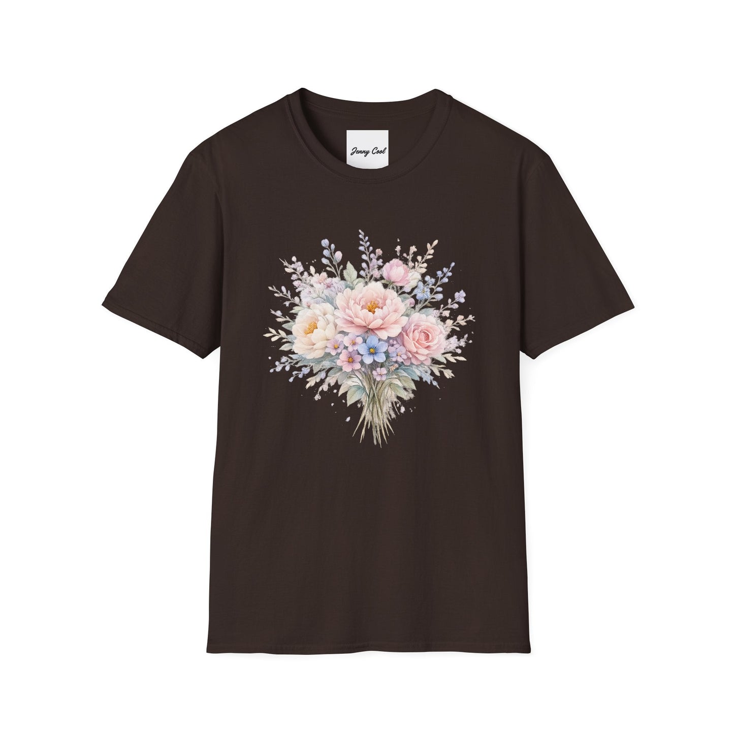 Watercolor Peony & Lavender Lightweight Cotton T-Shirt – Soft Breathable Crew Neck Tee - JennyCool