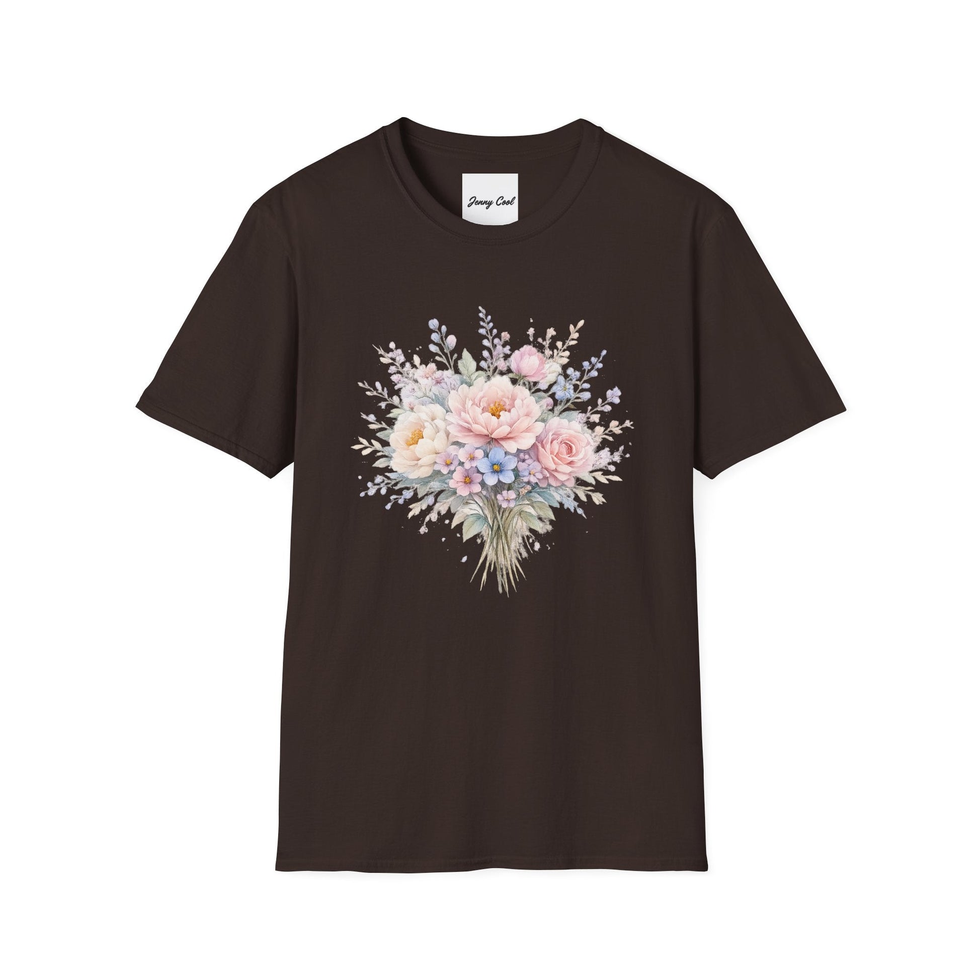 Watercolor Peony & Lavender Lightweight Cotton T-Shirt – Soft Breathable Crew Neck Tee - JennyCool