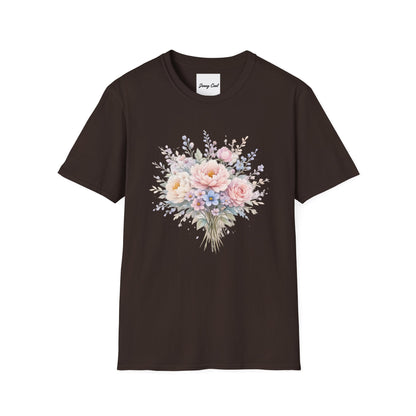 Watercolor Peony & Lavender Lightweight Cotton T-Shirt – Soft Breathable Crew Neck Tee - JennyCool