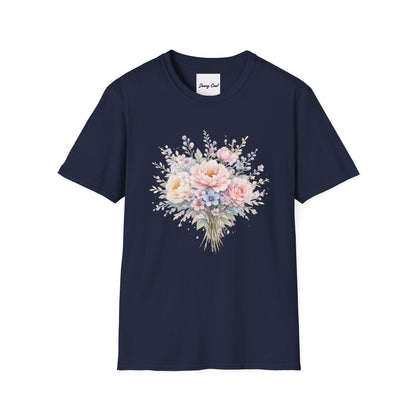 Watercolor Peony & Lavender Lightweight Cotton T-Shirt – Soft Breathable Crew Neck Tee - JennyCool