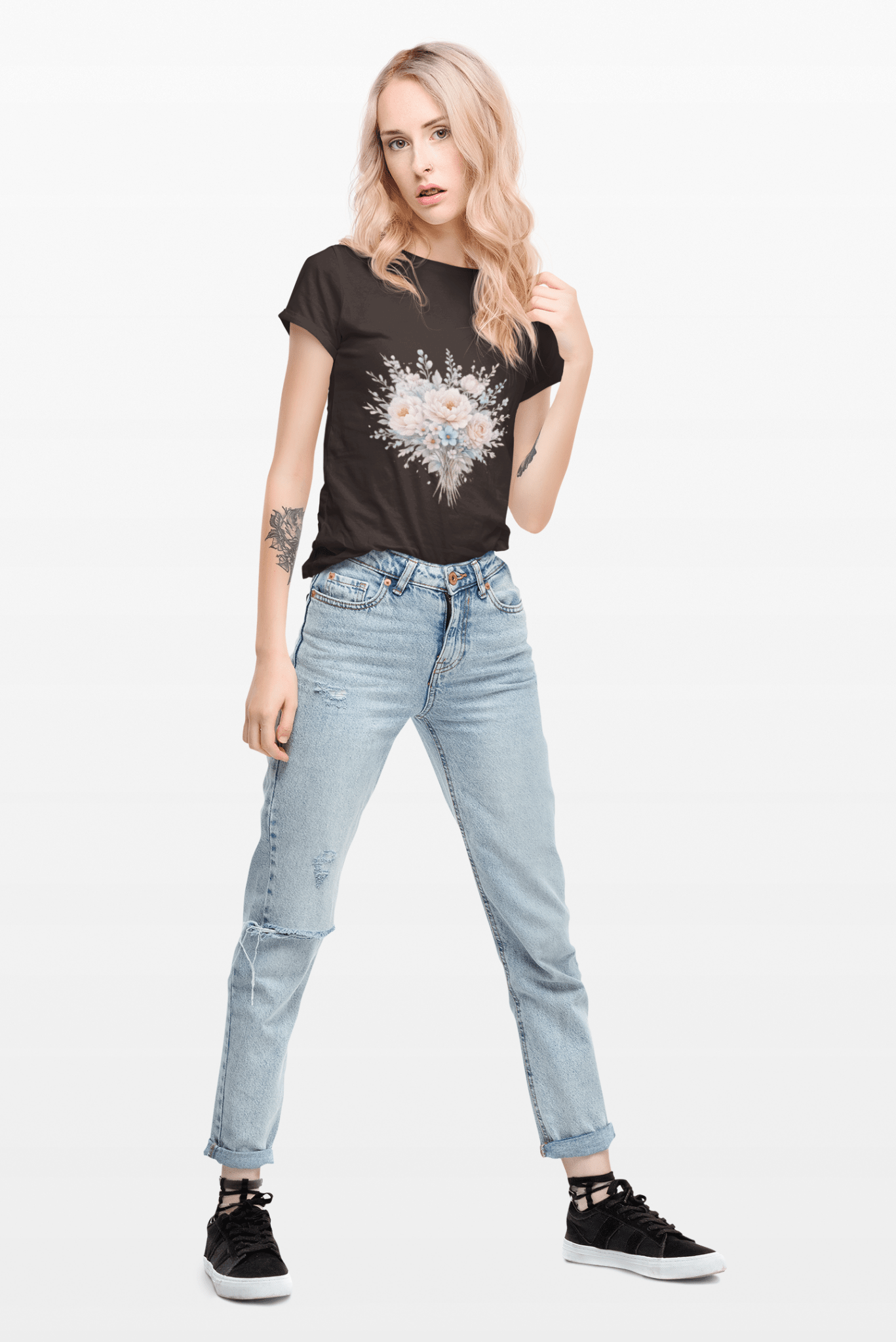 Watercolor Peony & Lavender Lightweight Cotton T-Shirt – Soft Breathable Crew Neck Tee - JennyCool