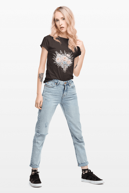 Watercolor Peony & Lavender Lightweight Cotton T-Shirt – Soft Breathable Crew Neck Tee - JennyCool