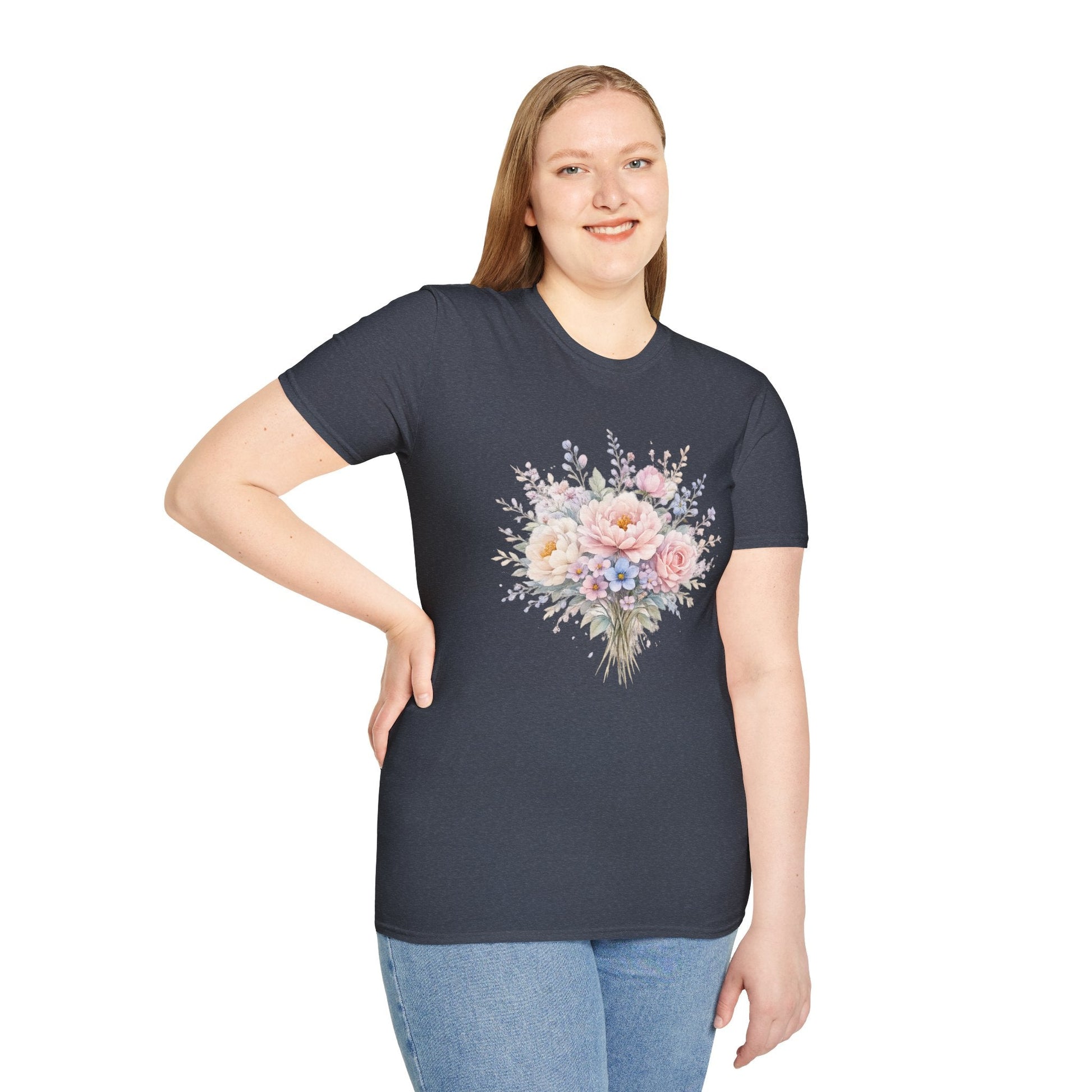 Watercolor Peony & Lavender Lightweight Cotton T-Shirt – Soft Breathable Crew Neck Tee - JennyCool