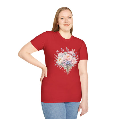 Watercolor Peony & Lavender Lightweight Cotton T-Shirt – Soft Breathable Crew Neck Tee - JennyCool