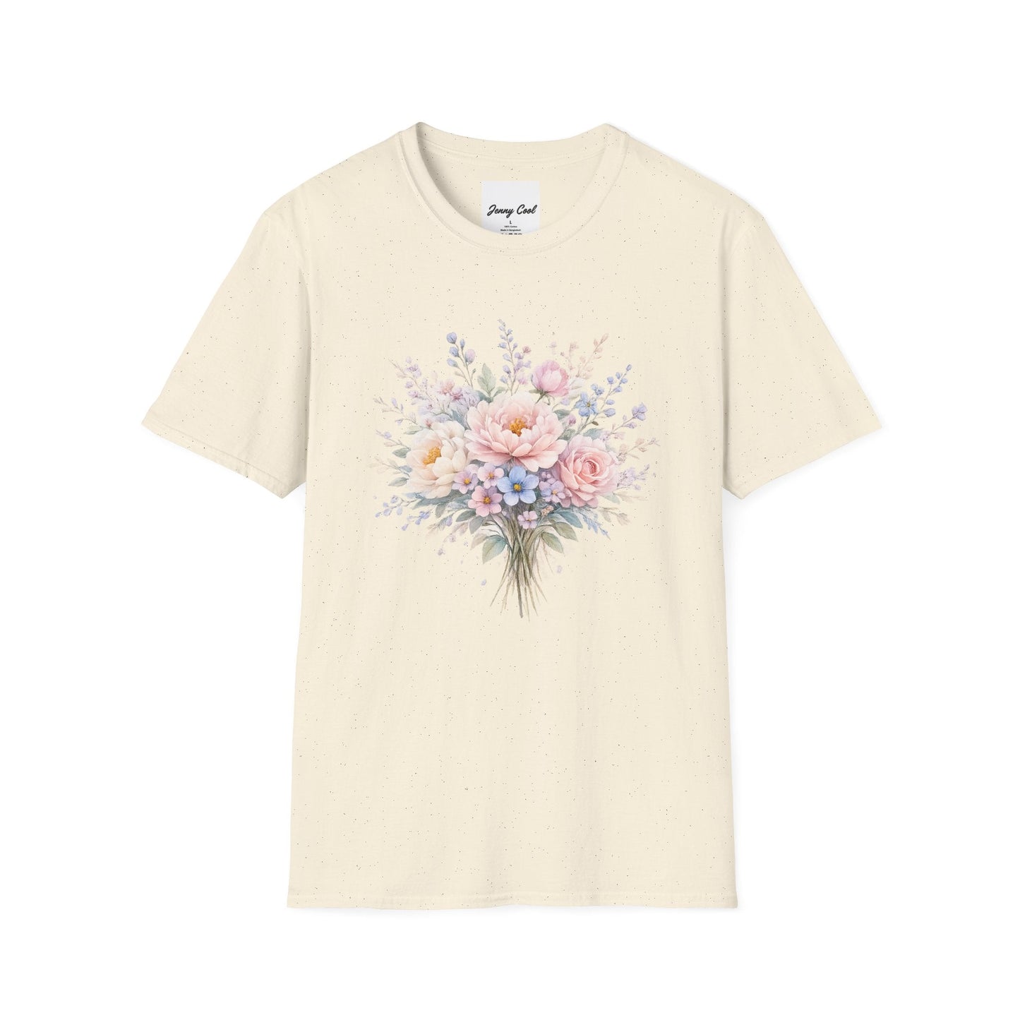 Watercolor Peony & Lavender Lightweight Cotton T-Shirt – Soft Breathable Crew Neck Tee - JennyCool