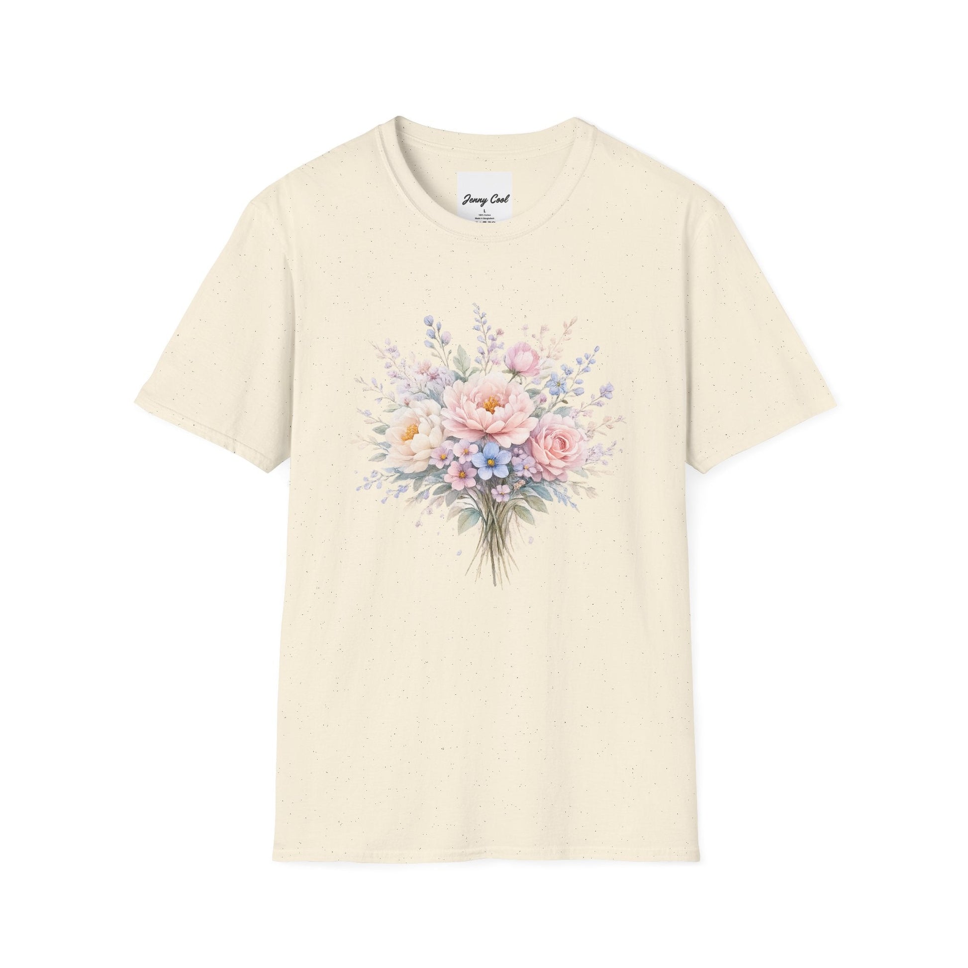 Watercolor Peony & Lavender Lightweight Cotton T-Shirt – Soft Breathable Crew Neck Tee - JennyCool