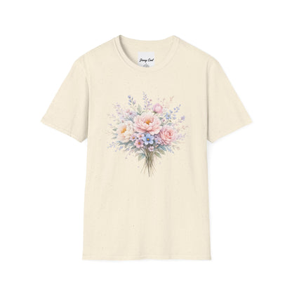 Watercolor Peony & Lavender Lightweight Cotton T-Shirt – Soft Breathable Crew Neck Tee - JennyCool