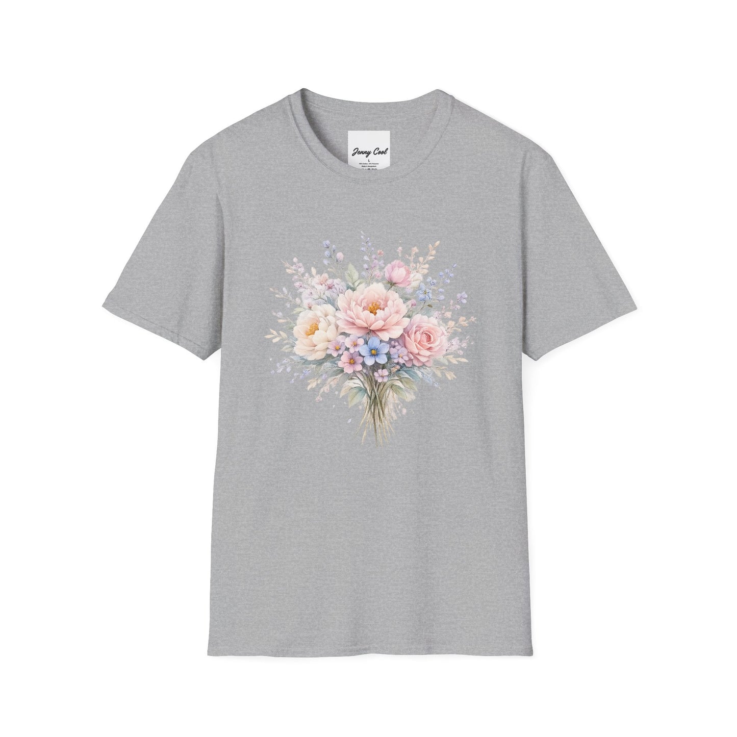 Watercolor Peony & Lavender Lightweight Cotton T-Shirt – Soft Breathable Crew Neck Tee - JennyCool