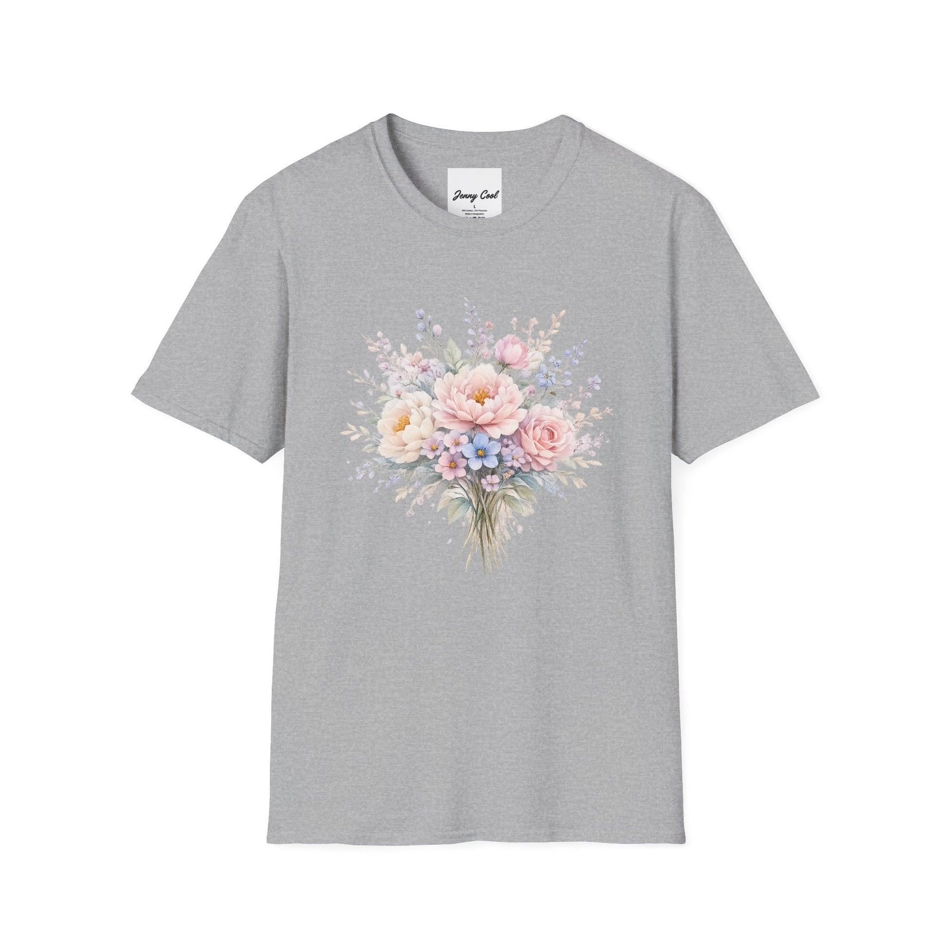 Watercolor Peony & Lavender Lightweight Cotton T-Shirt – Soft Breathable Crew Neck Tee - JennyCool