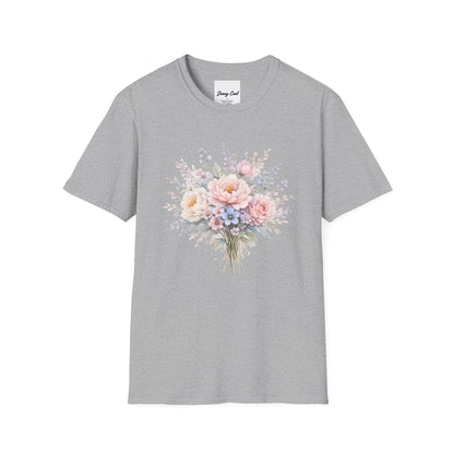 Watercolor Peony & Lavender Lightweight Cotton T-Shirt – Soft Breathable Crew Neck Tee - JennyCool