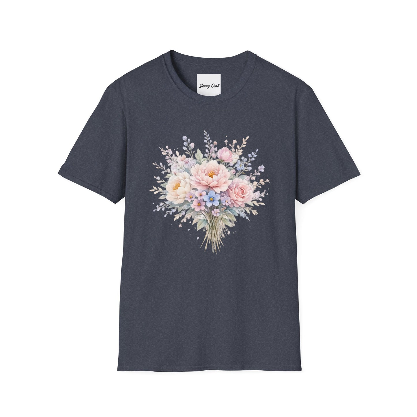 Watercolor Peony & Lavender Lightweight Cotton T-Shirt – Soft Breathable Crew Neck Tee - JennyCool
