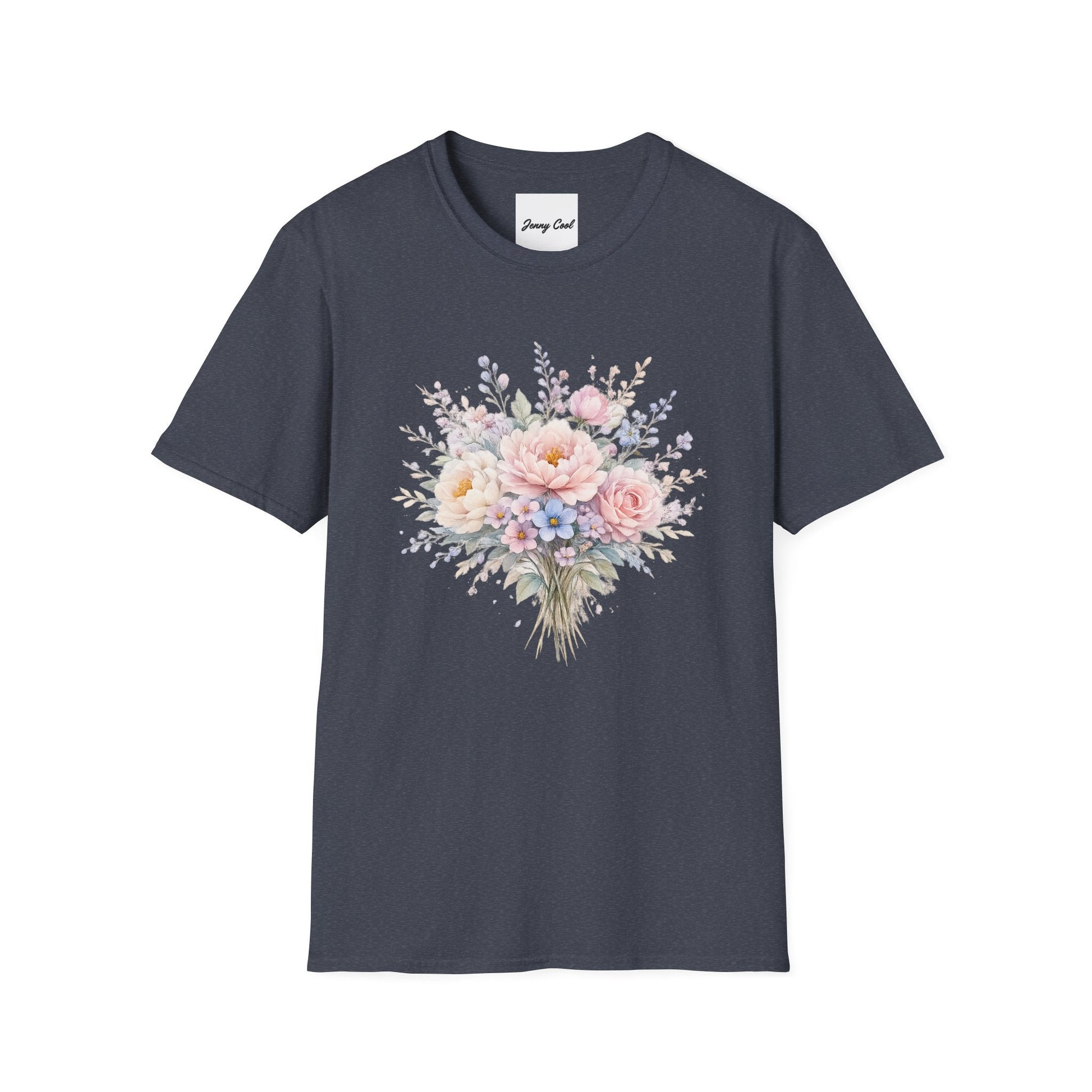 Watercolor Peony & Lavender Lightweight Cotton T-Shirt – Soft Breathable Crew Neck Tee - JennyCool