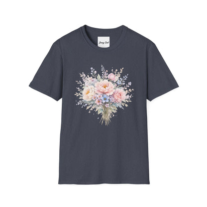 Watercolor Peony & Lavender Lightweight Cotton T-Shirt – Soft Breathable Crew Neck Tee - JennyCool