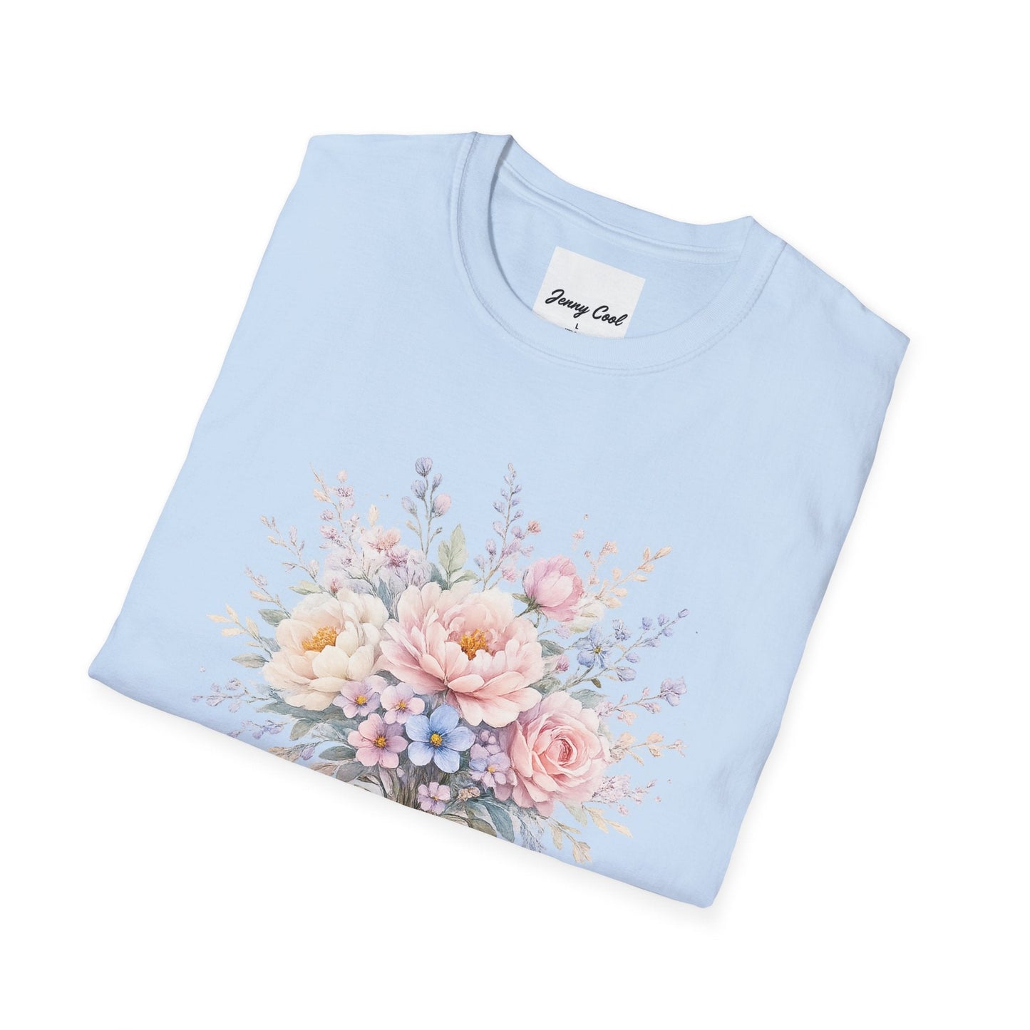 Watercolor Peony & Lavender Lightweight Cotton T-Shirt – Soft Breathable Crew Neck Tee - JennyCool