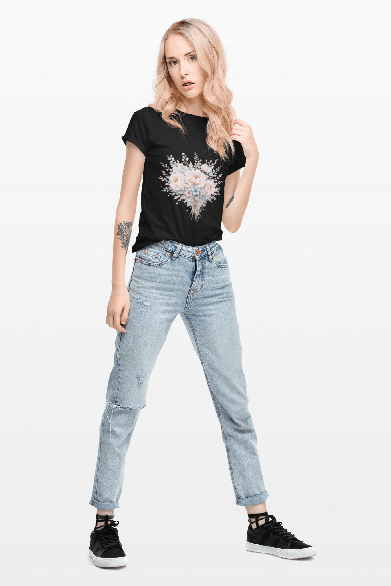 Watercolor Peony & Lavender Lightweight Cotton T-Shirt – Soft Breathable Crew Neck Tee - JennyCool