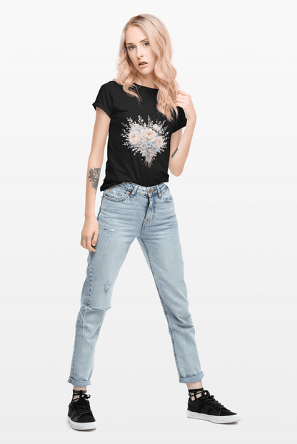 Watercolor Peony & Lavender Lightweight Cotton T-Shirt – Soft Breathable Crew Neck Tee - JennyCool