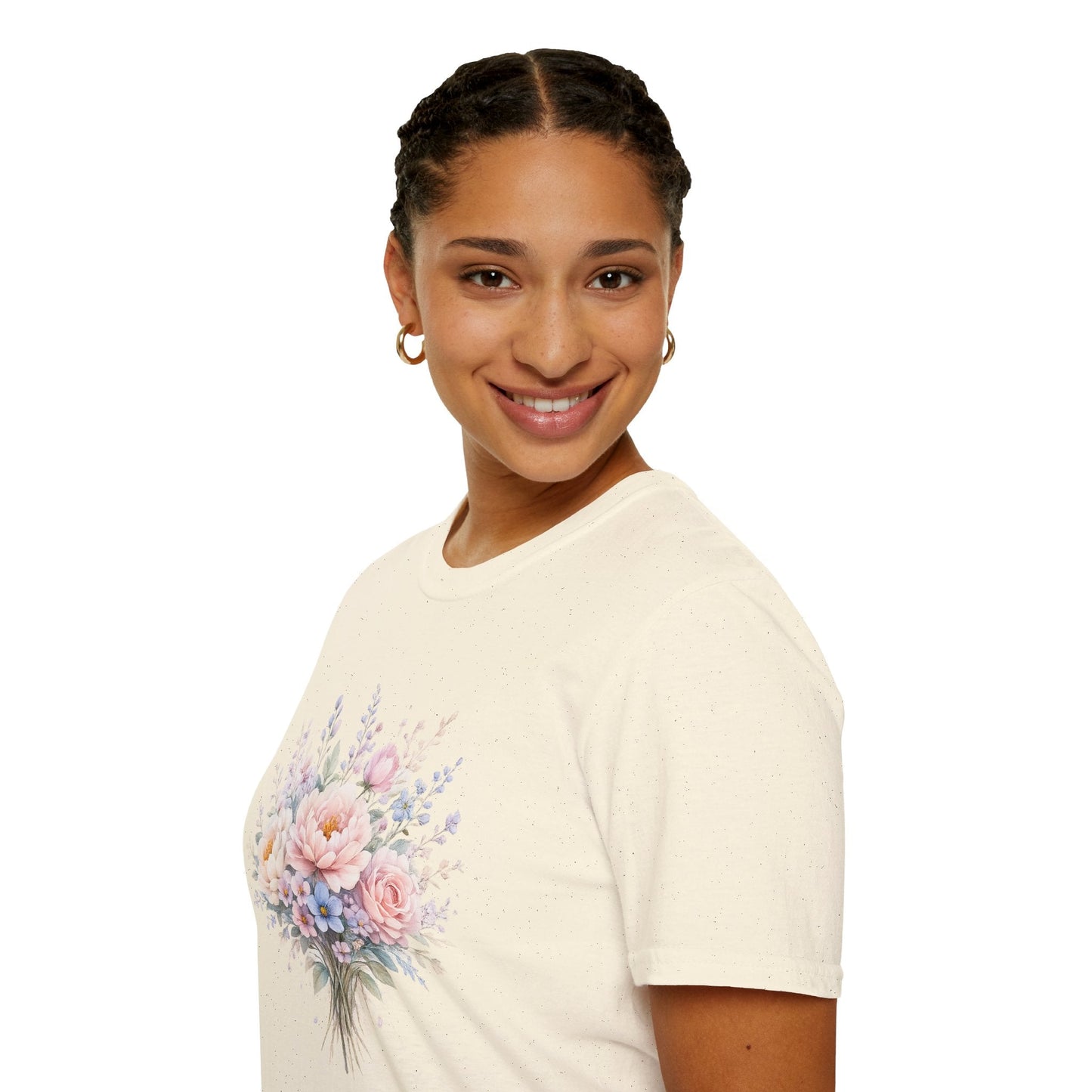 Watercolor Peony & Lavender Lightweight Cotton T-Shirt – Soft Breathable Crew Neck Tee - JennyCool