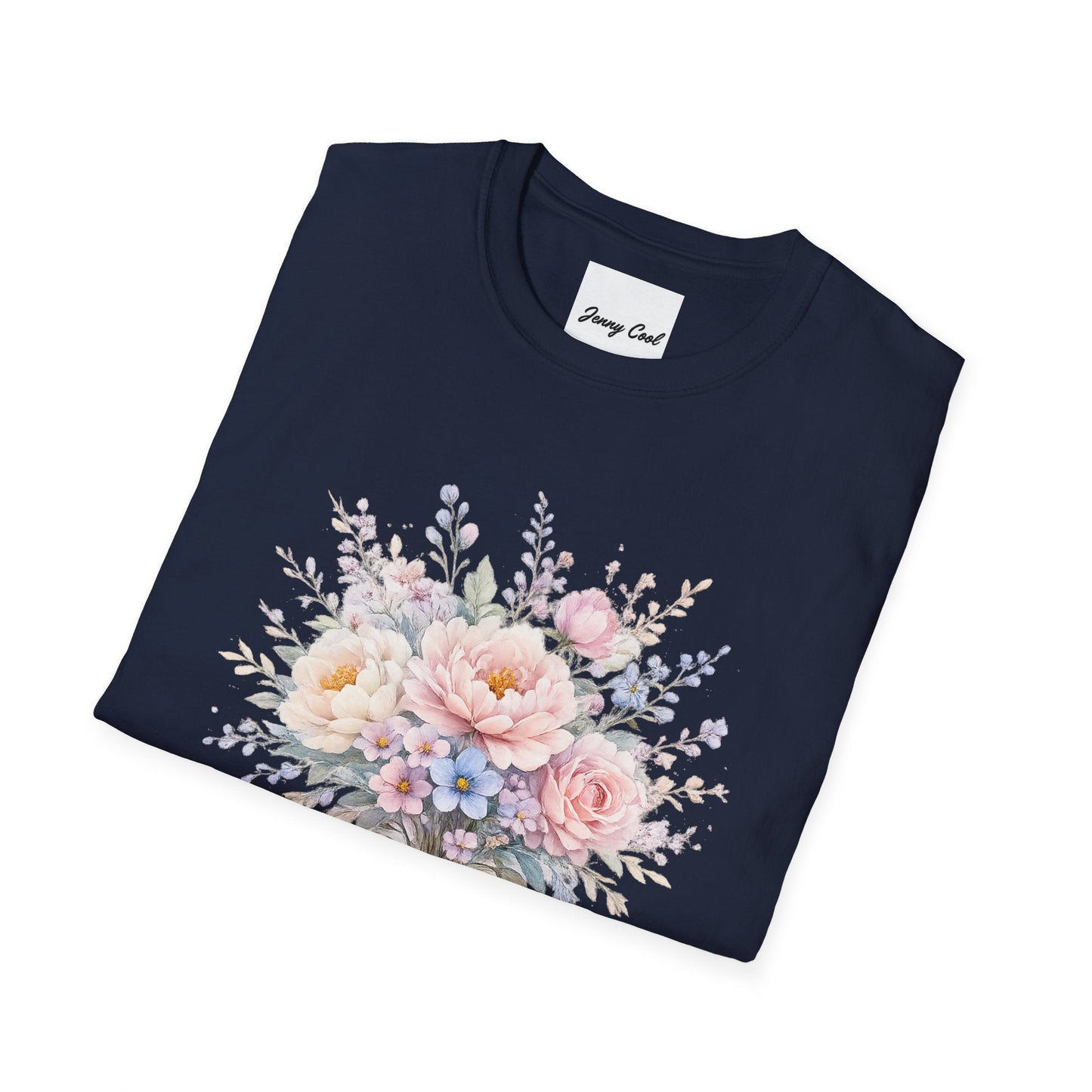 Watercolor Peony & Lavender Lightweight Cotton T-Shirt – Soft Breathable Crew Neck Tee - JennyCool