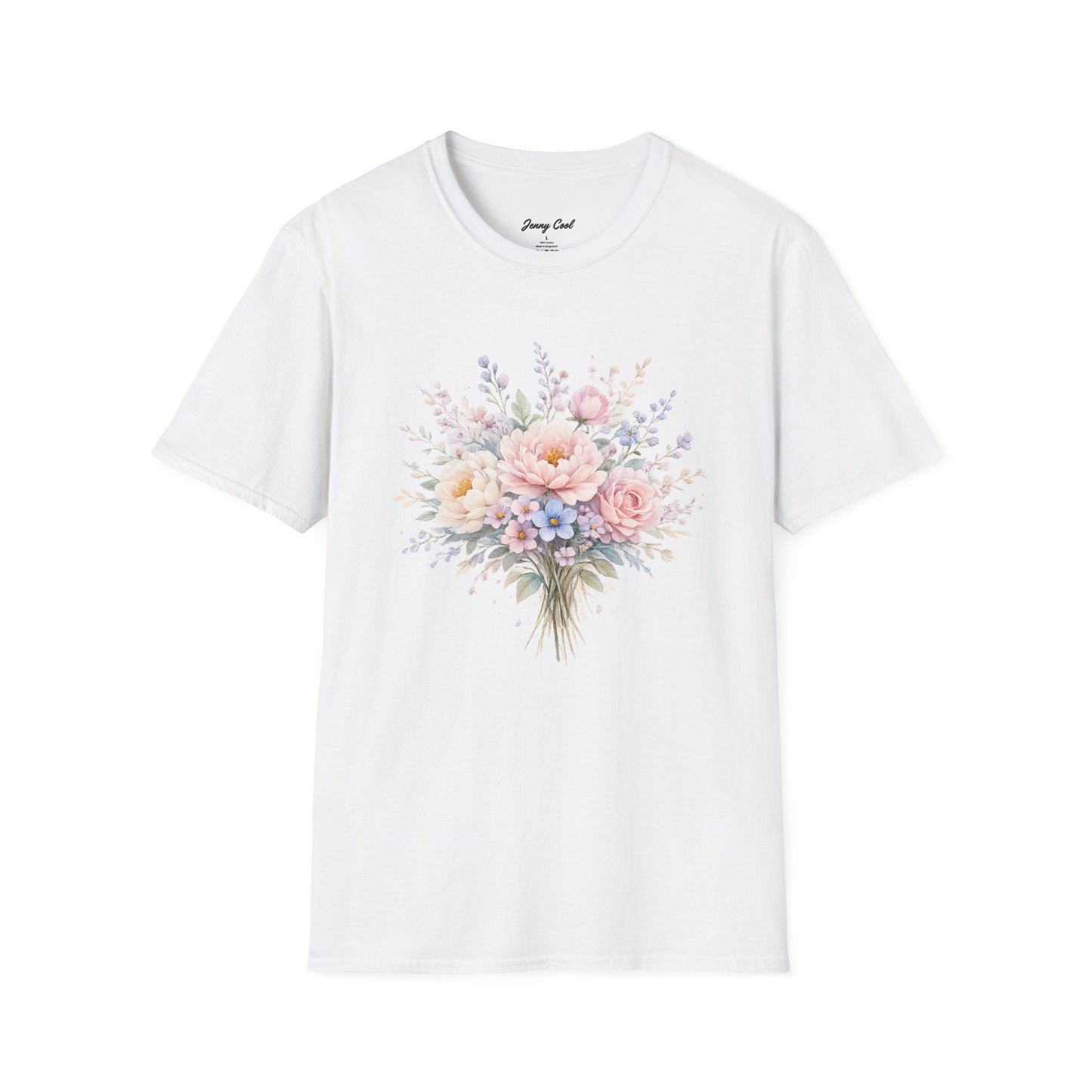 Watercolor Peony & Lavender Lightweight Cotton T-Shirt – Soft Breathable Crew Neck Tee - JennyCool