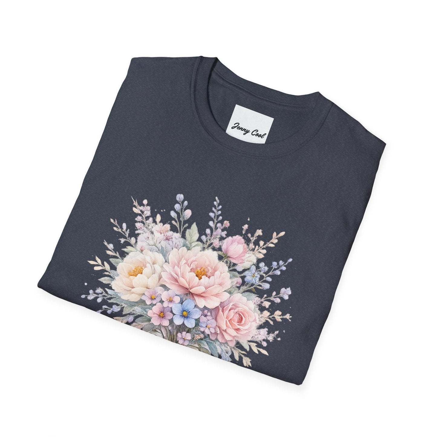 Watercolor Peony & Lavender Lightweight Cotton T-Shirt – Soft Breathable Crew Neck Tee - JennyCool