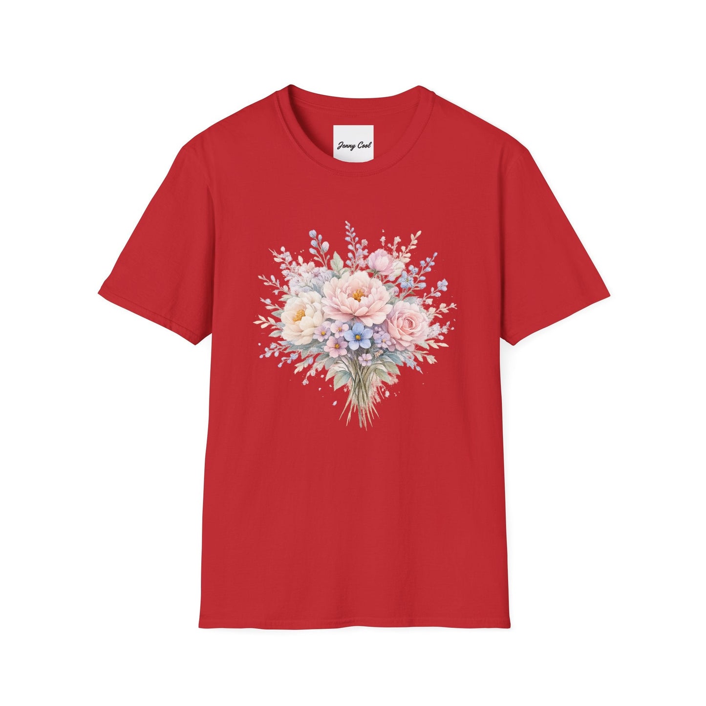 Watercolor Peony & Lavender Lightweight Cotton T-Shirt – Soft Breathable Crew Neck Tee - JennyCool