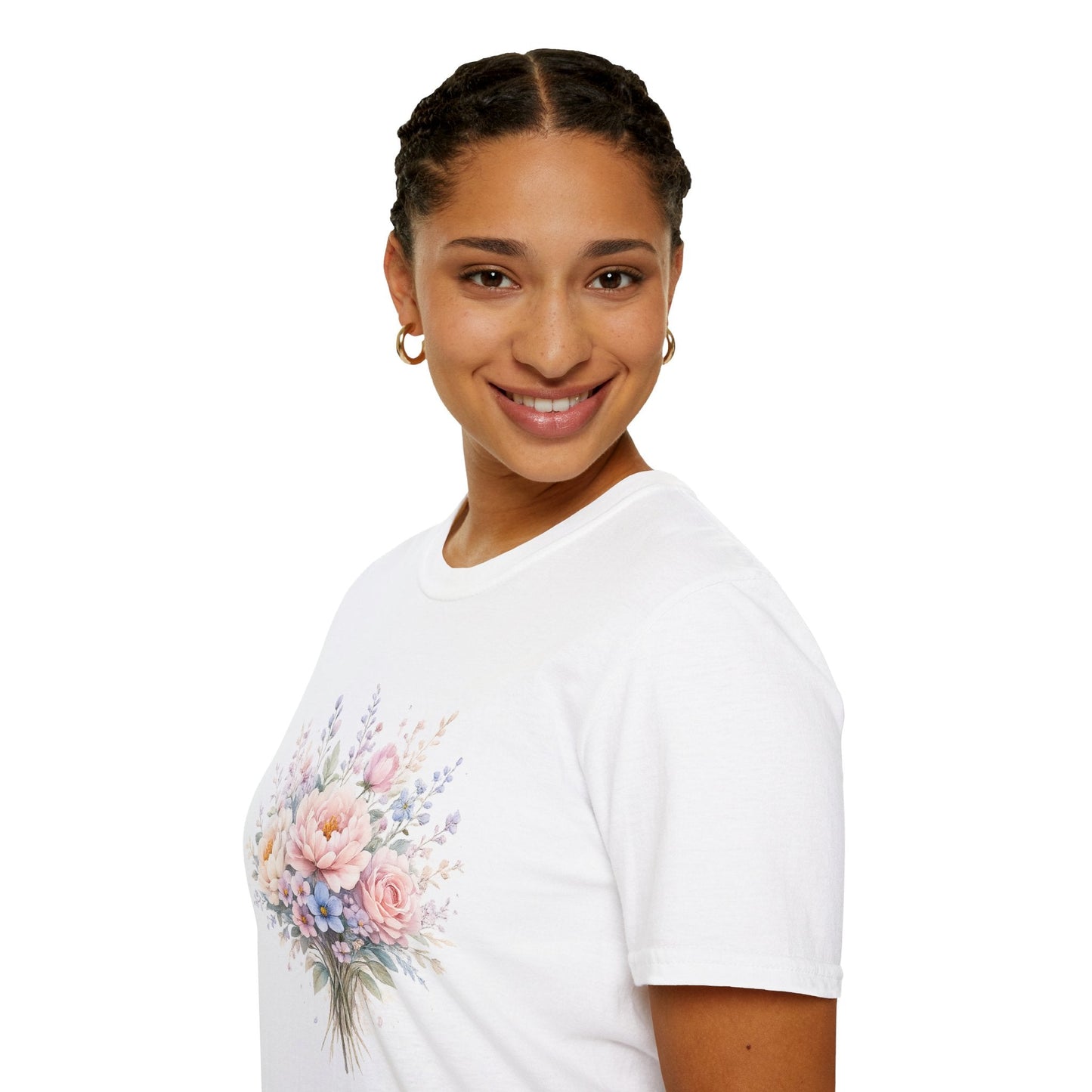 Watercolor Peony & Lavender Lightweight Cotton T-Shirt – Soft Breathable Crew Neck Tee - JennyCool